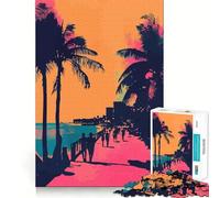 Puzzle de 1000 pièces pour Adolescents Artistique rétro Minimaliste avec Coucher de Soleil sur Une Plage californienne Découpe précise Jeu Amusant et Relaxant Cadeau d'anniversaire Original