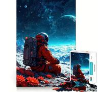 Puzzle de 1000 pièces pour Adolescents,Astronaute contemplant Un Paysage Spatial,découpe Lisse,Jeu de logique,Moment de détente,Cadeau d'anniversaire ou Loisir (38x52cm)