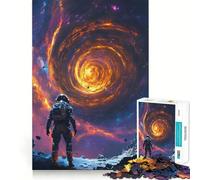 Puzzle de 1000 pièces pour Adolescents Astronaute contemplant Un Trou Noir Cosmique,Tourbillon de Nuit étoilée,Style Van Gogh,découpe Lisse,Jeu de logique,Moment de détente,Cadeau d'anniversaire