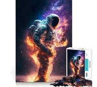 Puzzle de 1000 pièces pour Adolescents Astronaute dans l'espace Flammes Illustration aux Bords précis Jeu d'entraînement cérébral Activité ludique Décoration de Noël (38x52cm)