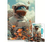 Puzzle de 1000 pièces pour Adolescents Astronaute dans Un Champ de Fleurs Jeu créatif et créatif aux Contours Nets Cadeau Artistique de Noël (38x52cm)