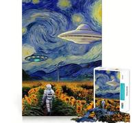 Puzzle de 1000 pièces pour Adolescents Astronaute dans Un Champ de tournesols avec OVNI,Finitions impeccables,Jouet d'entraînement cérébral,Jeu d'éveil,décoration de Noël (38x52cm)