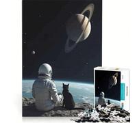 Puzzle de 1000 pièces pour Adolescents Astronaute et Chat contemplant Saturne, Jeu Pratique, Assemblage de Motifs, Cadeau Unique pour Un Anniversaire ou Noël 38x26cm