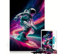 Puzzle de 1000 pièces pour Adolescents Astronaute Faisant du Snowboard dans l'espace Illustration aux Bords précis Jeu d'entraînement cérébral Activité ludique Décoration de Noël (38x52cm)