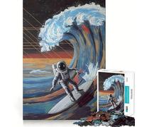 Puzzle de 1000 pièces pour Adolescents Astronaute Surfant sur Une Vague Cosmique,Jeu créatif et créatif aux Contours Nets,Jouet Relaxant,Cadeau Artistique de Noël (38x26cm)