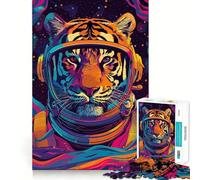 Puzzle de 1000 pièces pour Adolescents Astronaute Tigre Espace Illustration aux Bords précis Jeu d'entraînement cérébral Activité ludique Décoration de Noël (38x52cm)