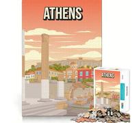 Puzzle de 1000 pièces pour Adolescents Athènes,Grèce Ville Historique Affiche de l'Acropole Jeu de Voyage Assemblage Facile Amusant et ludique Entraînement Mental Jeu Occasionnel Décoration de Noël