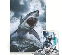 Puzzle de 1000 pièces pour Adolescents Attaque de Grand Requin Blanc, décoration Murale, Passe-Temps idéal Pendant Les Vacances à la Maison, renforce Les Liens Amoureux 38x52cm