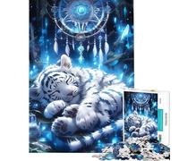 Puzzle de 1000 pièces pour Adolescents Attrape-rêves Tigre Blanc endormi Jouet éducatif et ludique activité familiale Cadeau pour Femmes et Hommes (38x52cm)