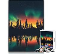 Puzzle de 1000 pièces pour Adolescents - Aurores boréales et Reflets de forêt - Un Passe-Temps idéal pour se détendre et se Relaxer - Découpe Nette et régulière - Dimensions:38x52cm