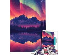 Puzzle de 1000 pièces pour Adolescents Aurores boréales Reflets sur Un lac et Une Montagne Jeu éducatif Cadeau d'anniversaire pour Toute la Famille (Dimensions 38x26cm)