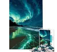 Puzzle de 1000 pièces pour Adolescents Aurores boréales sur Une Plage Tranquille Jeu Stimulant et éducatif idéal pour améliorer la mémoire Cadeau de Père Noël Secret (38x26cm)