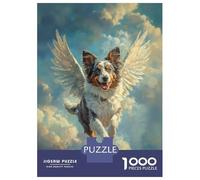 Puzzle De 1000 Pièces pour Adolescents Australian Shepherd Angel Pet Loss Tribute Dog with Wings Puzzle Anti-Stress, Amusant Et Original, Cadeau Unique pour Un Anniversaire Ou Noël 70x50cm/1000pcs