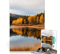 Puzzle de 1000 pièces pour Adolescents Automne au Bord d'un lac en forêt Reflets de la Nature Jeu d'articulation Fluide et Amusant Entraînement Mental Jeu décontracté Décoration de Noël (38x26cm)