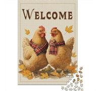 Puzzle De 1000 Pièces pour Adolescents Autumn Chicken Welcome Sign Casse-têtes pour Adultes - Jeu De Réflexion, Analyse Et Logique - Stimule Le Cerveau 38x26cm/1000pcs