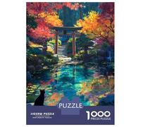 Puzzle De 1000 Pièces pour Adolescents Autumn Shrine Japanese Black Cat Puzzle Adulte Jouets Anti-Stress Cadeaux pour Femmes Cadeaux Uniques pour Anniversaire Et Noël 70x50cm/1000pcs