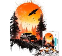 Puzzle de 1000 pièces pour Adolescents Aventure en Jeep au Coucher du Soleil Stimule Le Cerveau Jeu Amusant pour Toute la Famille Convient aux 14 Ans et Plus (38x52cm)