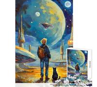 Puzzle de 1000 pièces pour Adolescents Aventure Spatiale avec Un Chat Jeu éducatif Idée Cadeau Jeu Amusant pour développer la motricité Fine et Le Cerveau Dimensions 50x75cm
