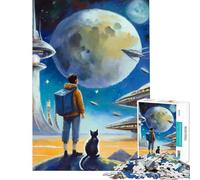 Puzzle de 1000 pièces pour Adolescents Aventure Spatiale avec Un Chat Jeu Stimulant et éducatif pour améliorer la mémoire pour Un Père Noël Secret (38x26cm)