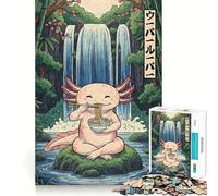 Puzzle de 1000 pièces pour Adolescents Axolotl Mangeant des Ramen près d'une Cascade,Dessin épuré,Jeu créatif et Relaxant,Cadeau Artistique de Noël (50x75cm)
