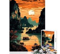 Puzzle de 1000 pièces pour Adolescents Baie d'Halong Vietnam au Coucher du Soleil Jeu Antistress pour Femmes et Hommes Jeu Familial Activité relaxante Dimensions 50x75cm