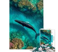 Puzzle de 1000 pièces pour adolescents baleine à bosse aérienne au-dessus d'un récif corallien puzzle pour adultes jouet anti-stress pour s'amuser en famille aide à exercer le cerveau (taille 38x26cm)