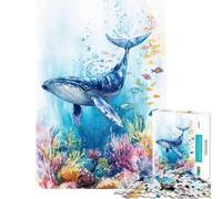 Puzzle de 1000 pièces pour Adolescents Baleine à Bosse Aquarelle Difficile et Stimulant Jeu Anti-Stress et Casse-tête pour Les 14 Ans et Plus (50x75cm)