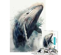 Puzzle de 1000 pièces pour Adolescents Baleine à Bosse Aquarelle Jeu Amusant et Stimulant Cadeau d'anniversaire pour Toute la Famille (Taille 38x52cm)
