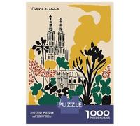 Puzzle De 1000 Pièces pour Adolescents Barcelona Cityscape with Floral Elements Puzzle pour Adolescents Analyse Et Logique Difficile Et Stimulant, Idéal comme Cadeau 70x50cm/1000pcs