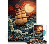 Puzzle de 1000 pièces pour Adolescents Bateau dans la tempête,découpe précise,Jeu Stimulant,Moment de détente,Loisirs créatifs de Noël (50x75cm)