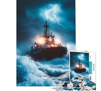 Puzzle de 1000 pièces pour Adolescents Bateau en Pleine tempête avec éclairs Jeu éducatif Amusant et Stimulant pour Les Anniversaires Anti-Stress (38x52cm)