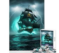 Puzzle de 1000 pièces pour Adolescents Bateau Pirate en Pleine tempête Jeu Anti-Stress idéal pour Toute la Famille Stimule la motricité Fine et la Concentration Dimensions 38x26cm