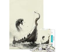 Puzzle de 1000 pièces pour Adolescents Bateau Viking Contre Serpent de mer Jeu Familial Stimulant l'intelligence et Le Cerveau Jouet addictif Cadeau Artistique activités familiales (50x75cm)