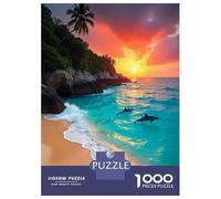 Puzzle De 1000 Pièces pour Adolescents Beach Sunset with Dolphins Puzzle Anti-Stress, Décoration Murale pour Anniversaire, Noël 52x38cm/1000pcs