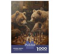 Puzzle De 1000 Pièces pour Adolescents Bears Playing Chess Game Puzzles pour Adolescents - Jeu Manuel - Une Œuvre d'art - Cadeaux Uniques pour Un Anniversaire Ou Noël 38x26cm/1000pcs