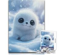 Puzzle de 1000 pièces pour Adolescents : Bébé Phoque Mignon dans la Neige Jeu éducatif Familial, défi Difficile, Cadeau d'anniversaire Dimensions : 38x52cm