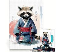 Puzzle de 1000 pièces pour Adolescents Bébé Raton Laveur samouraï Articulations Lisses Jeu Amusant et Stimulant pour l'esprit Idéal pour Les fêtes de Fin d'année (50x75cm)