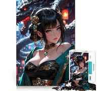 Puzzle de 1000 pièces pour Adolescents Belle Fille avec Le Dragon,découpe Lisse,Jeu de réflexion,Cadeau de détente,de Jeu et de Loisirs pour Noël (50x75cm)