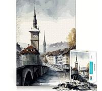 Puzzle de 1000 pièces pour adolescents, Berne, aquarelle, coupe nette, bricolage, puzzle logique, jeu pour les loisirs, calme (38 x 52 cm)