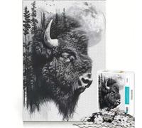 Puzzle de 1000 pièces pour Adolescents Bison, Double Exposition et Lune, Jeux éducatifs, entraînez Votre Cerveau et Vos Mains, Collection d'artistes, Beaux-Arts 38x52cm