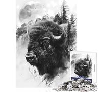 Puzzle de 1000 pièces pour Adolescents Bison et Lune en Double Exposition Jeu éducatif pour Un Anniversaire Jeu Relaxant Convient pour décorer Un Bureau Dimensions 38x26cm