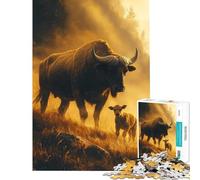 Puzzle de 1000 pièces pour Adolescents Bison et Veau sous Une lumière dorée Stimule Le Cerveau pour Les Femmes et Les familles À partir de 14 Ans Jeu de Puzzle proposé (38x52cm)
