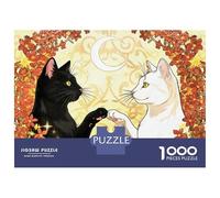 Puzzle De 1000 Pièces pour Adolescents Black and White Cats with Flowers Puzzle pour Adultes - Jouet Anti-Stress - Améliore La Mémoire - Défi Éducatif 70x50cm/1000pcs