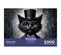 Puzzle De 1000 Pièces pour Adolescents Black Cat in Top Hat Puzzles pour Adultes Vacances À La Maison Tuer Le Temps Chaque Pièce Est Unique pour Les Jeux 52x38cm/1000pcs