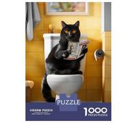 Puzzle De 1000 Pièces pour Adolescents Black Cat on The Toilet Puzzle pour Adultes, Jouet, Décoration Murale, pour S'amuser en Famille, Jeu Stimulant, Cadeaux 70x50cm/1000pcs