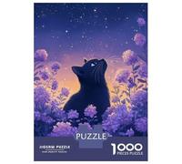 Puzzle De 1000 Pièces pour Adolescents Black Cat Under Starry Sky Puzzles pour Adultes Jeu Manuel Découpe De Précision pour Les Jeux 70x50cm/1000pcs