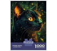 Puzzle De 1000 Pièces pour Adolescents Black Cat with Glowing Fur Puzzle Anti-Stress, Amusant Et Original, Cadeau Unique pour Un Anniversaire Ou Noël 52x38cm/1000pcs