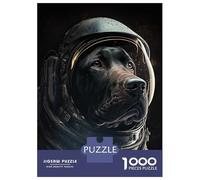 Puzzle De 1000 Pièces pour Adolescents Black Labrador Astronaut Puzzle pour Adultes Jeux De Détente Course De Vitesse Manuelle Cadeaux De Noël Et d'anniversaire 38x26cm/1000pcs
