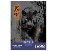 Puzzle De 1000 Pièces pour Adolescents Black Panther with Bamboo and Text Puzzles pour Adultes Jeux De Détente Vacances À La Maison Passer Le Temps Défi À Compléter 52x38cm/1000pcs