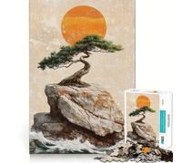Puzzle de 1000 pièces pour Adolescents Bonsaï Japonais Traditionnel sur Rocher, Jeu aux Bords Nets, Casse-tête cognitif, Jeu d'inactivité, décoration de Noël (38x26cm)
